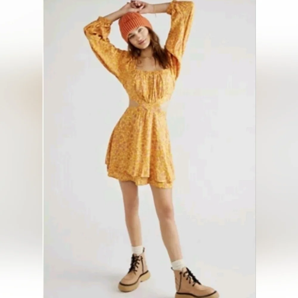 Free People Jael Printed Mini Dress In Golden Combo sz S